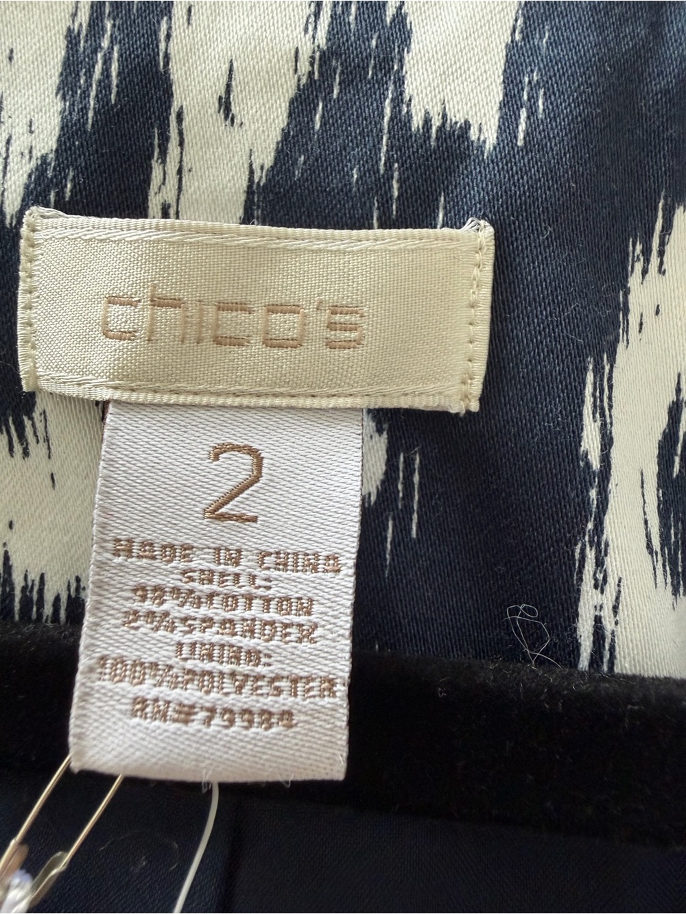 NWT Chico’s Eileen Ikat Blazer Midnight Navy White Size 2 (12-14) - Picture 4 of 6